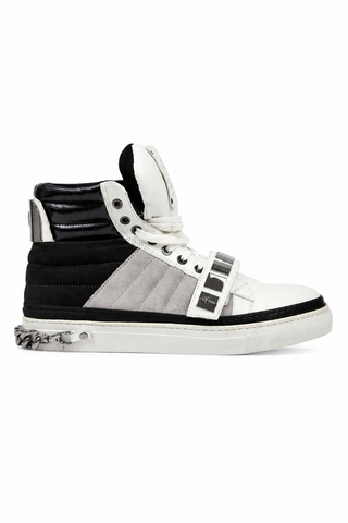 Cesare Paciotti White Nappa Bianco Cam Gray Leather / Suede Sneakers (CPM3033)-AmbrogioShoes