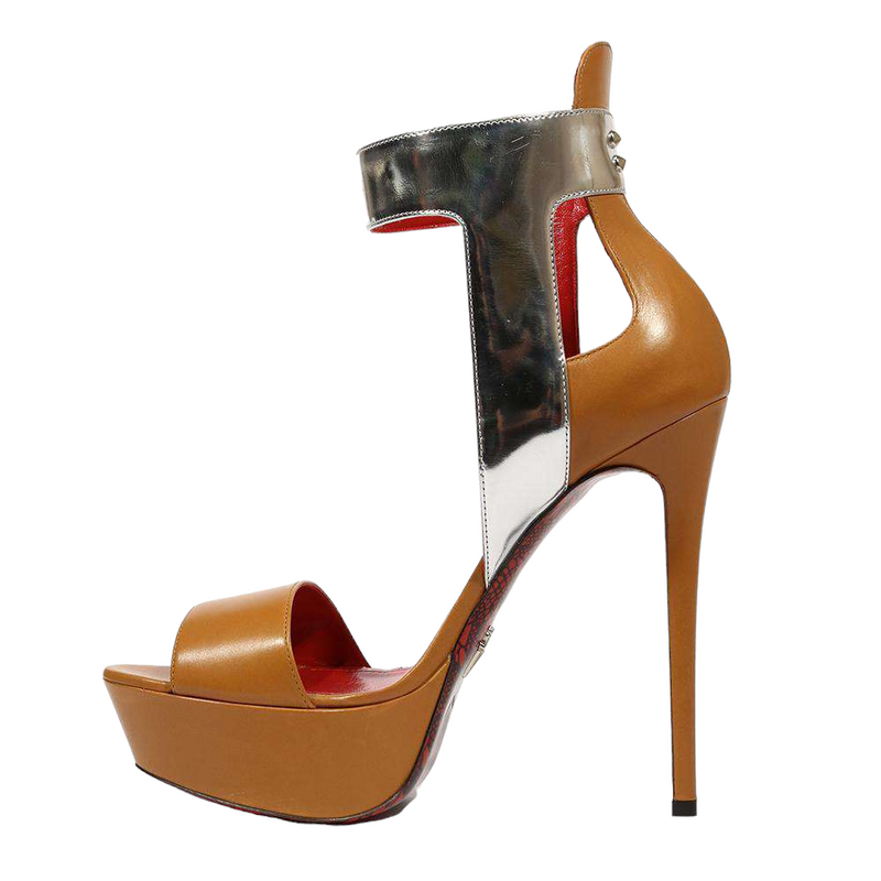 Cesare Paciotti Women's Talco Mirror Brown Metallic Silver High Heel Platform Sandals (CPW4502)-AmbrogioShoes