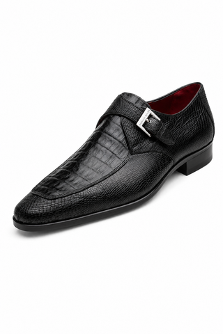Marco Di Milano Toluca Crocodile & Lizard Single Monk-Strap - Black