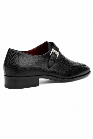 Marco Di Milano Toluca Crocodile & Lizard Single Monk-Strap - Black