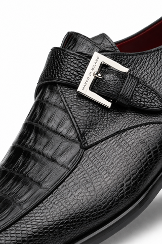 Marco Di Milano Toluca Crocodile & Lizard Single Monk-Strap - Black