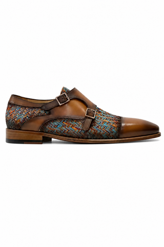 Ambrogio Multi-Color Fabric / Leather Dress/ Formal Double Monk-Straps Loafers (AMZ1009)