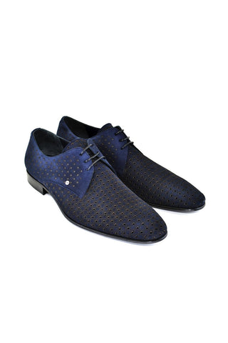 Corrente 2414 Perforated Suede Derby - Navy-AmbrogioShoes