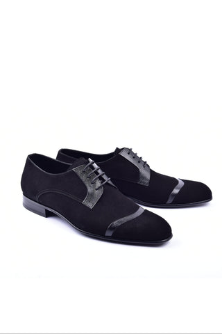 Corrente 2432 Suede & Lizard Derby - Black-AmbrogioShoes