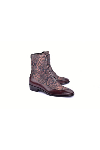 Corrente 3273 Leather & Python Boot - Brown-AmbrogioShoes