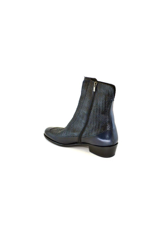 Corrente 3273 Leather & Python Boot - Navy-AmbrogioShoes