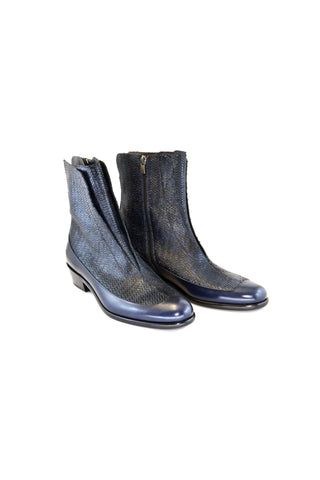 Corrente 3273 Leather & Python Boot - Navy-AmbrogioShoes