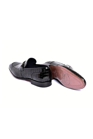 Corrente 3470BC Embossed Leather Horse-Bit Loafer - Black-AmbrogioShoes