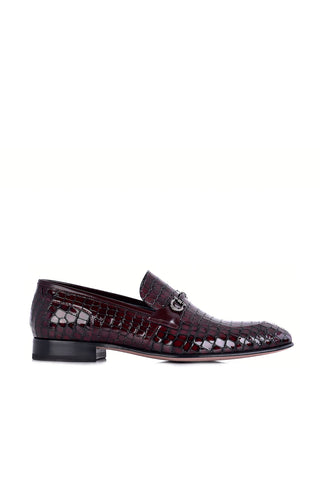 Corrente 3470BC Embossed Leather Horse-Bit Loafer - Burgundy-AmbrogioShoes
