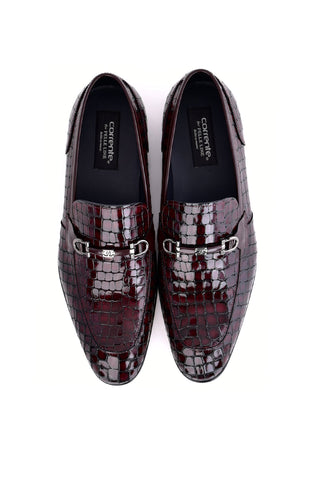 Corrente 3470BC Embossed Leather Horse-Bit Loafer - Burgundy-AmbrogioShoes