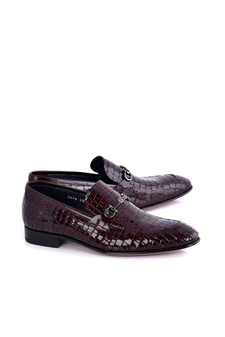 Corrente 3470BC Embossed Leather Horse-Bit Loafer - Burgundy-AmbrogioShoes