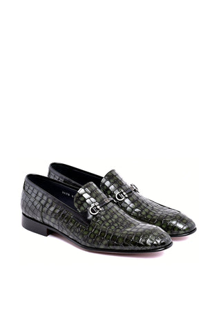 Corrente 3470BC Embossed Leather Horse-Bit Loafer - Green-AmbrogioShoes