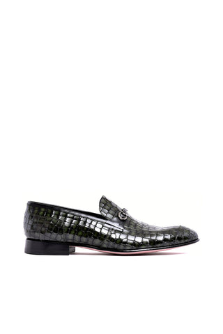 Corrente 3470BC Embossed Leather Horse-Bit Loafer - Green-AmbrogioShoes