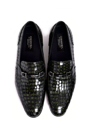 Corrente 3470BC Embossed Leather Horse-Bit Loafer - Green-AmbrogioShoes