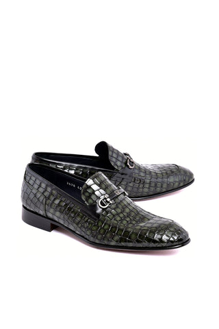 Corrente 3470BC Embossed Leather Horse-Bit Loafer - Green-AmbrogioShoes