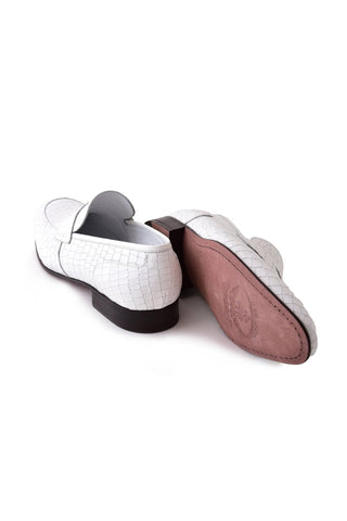 Corrente 3470C Embossed Leather Penny Loafer - White-AmbrogioShoes