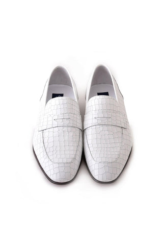 Corrente 3470C Embossed Leather Penny Loafer - White-AmbrogioShoes