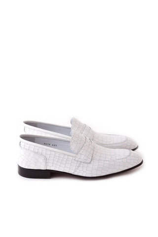 Corrente 3470C Embossed Leather Penny Loafer - White-AmbrogioShoes