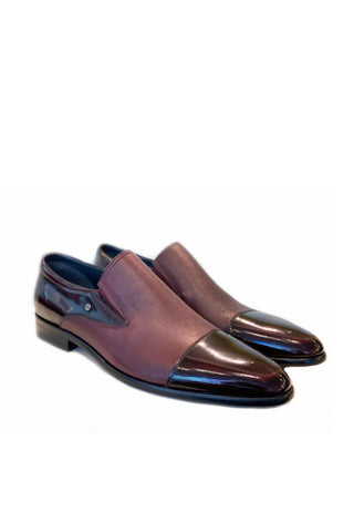 Corrente 3519 Leather Cap-Toe Loafers - Burgundy-AmbrogioShoes
