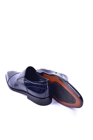 Corrente 3519 Leather Cap-Toe Loafers - Navy-AmbrogioShoes