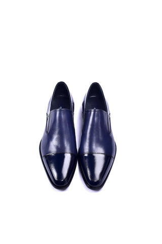 Corrente 3519 Leather Cap-Toe Loafers - Navy-AmbrogioShoes