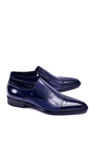 Corrente 3519 Leather Cap-Toe Loafers - Navy-AmbrogioShoes