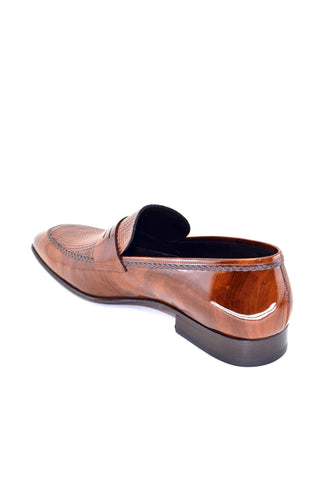 Corrente 3711HS Patent & Textured Penny Loafer - Brown-AmbrogioShoes
