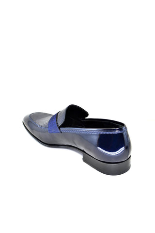 Corrente 3711HS Patent & Textured Penny Loafer - Navy & Black-AmbrogioShoes