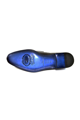 Corrente 3711HS Patent & Textured Penny Loafer - Navy & Black-AmbrogioShoes