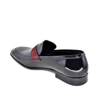 Corrente 3711HS Patent & Textured Penny Loafer - Red & Black-AmbrogioShoes