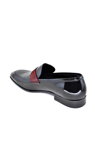 Corrente 3711HS Patent & Textured Penny Loafer - Red & Black-AmbrogioShoes