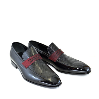 Corrente 3711HS Patent & Textured Penny Loafer - Red & Black-AmbrogioShoes