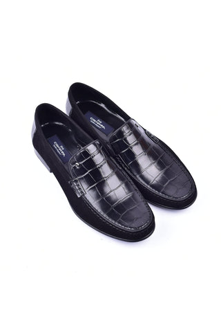 Corrente 3898C Leather & Suede Loafer - Black-AmbrogioShoes