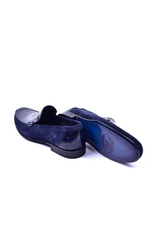 Corrente 3898C Leather & Suede Loafer - Navy-AmbrogioShoes