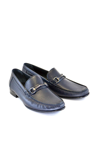 Corrente 3898HS Leather Horse-Bit Loafer - Navy-AmbrogioShoes