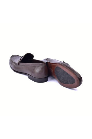 Corrente 3898Ost Leather & Ostrich Horse-Bit Loafer - Dark Brown-AmbrogioShoes