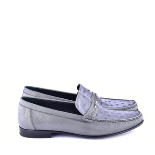 Corrente 3898Ost Leather & Ostrich Horse-Bit Loafer - Gray-AmbrogioShoes