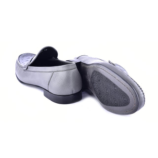 Corrente 3898Ost Leather & Ostrich Horse-Bit Loafer - Gray-AmbrogioShoes