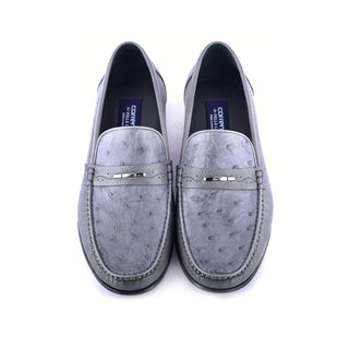 Corrente 3898Ost Leather & Ostrich Horse-Bit Loafer - Gray-AmbrogioShoes