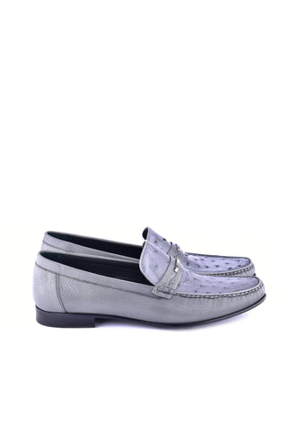 Corrente 3898Ost Leather & Ostrich Horse-Bit Loafer - Gray-AmbrogioShoes