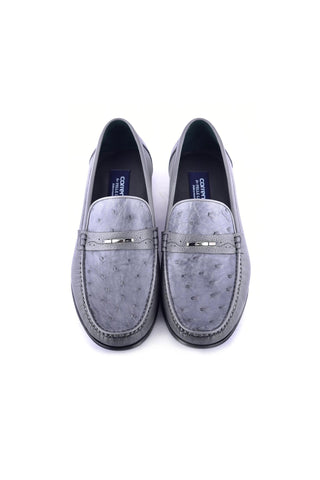 Corrente 3898Ost Leather & Ostrich Horse-Bit Loafer - Gray-AmbrogioShoes