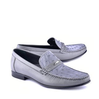Corrente 3898Ost Leather & Ostrich Horse-Bit Loafer - Gray-AmbrogioShoes