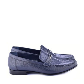 Corrente 3898Ost Leather & Ostrich Horse-Bit Loafer - Navy-AmbrogioShoes