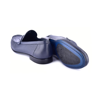 Corrente 3898Ost Leather & Ostrich Horse-Bit Loafer - Navy-AmbrogioShoes