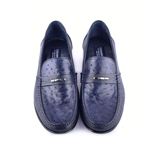 Corrente 3898Ost Leather & Ostrich Horse-Bit Loafer - Navy-AmbrogioShoes