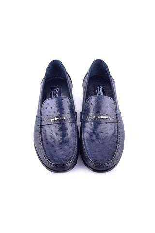 Corrente 3898Ost Leather & Ostrich Horse-Bit Loafer - Navy-AmbrogioShoes