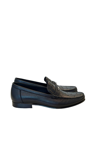 Corrente 3898Ost Ostrich & Leather Loafer - Black-AmbrogioShoes