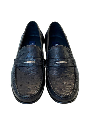 Corrente 3898Ost Ostrich & Leather Loafer - Black-AmbrogioShoes