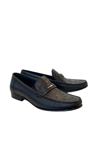 Corrente 3898Ost Ostrich & Leather Loafer - Black-AmbrogioShoes