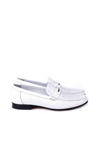 Corrente 3898Ost Ostrich & Leather Loafer - White-AmbrogioShoes